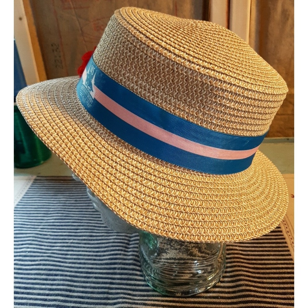 New Kentucky Derby Angry Orchard Derby Straw Hat with Ribbon & Red Flowers - Picture 6 of 6